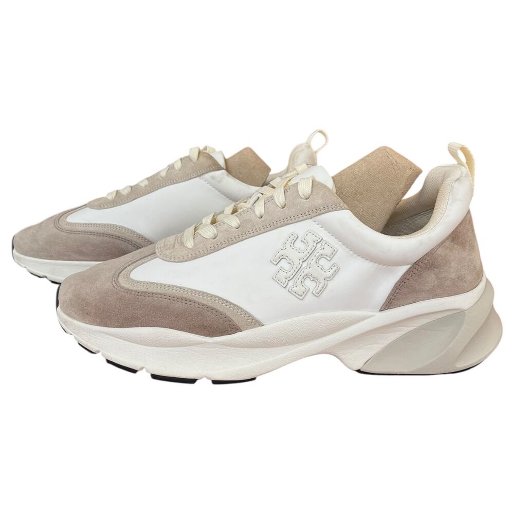 Tory Burch T Monogram Good Luck Trainer Sneakers Hazel Ivory Beige Women's 11